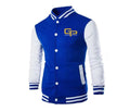 GP  blue and white varsity-style jacket